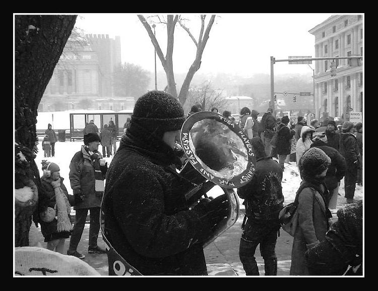 tuba player against ...