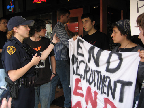 the cops, the banner...