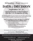 “Days of Decision” – September 14 – 21 – A call for Nonviolent Direct Actions